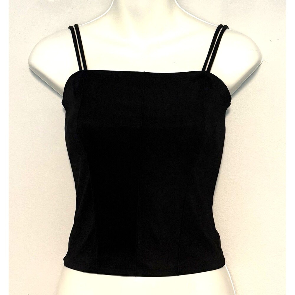 Vintage joule Crop Tank Top Sz L Black Strappy Knit 90s Y2K
